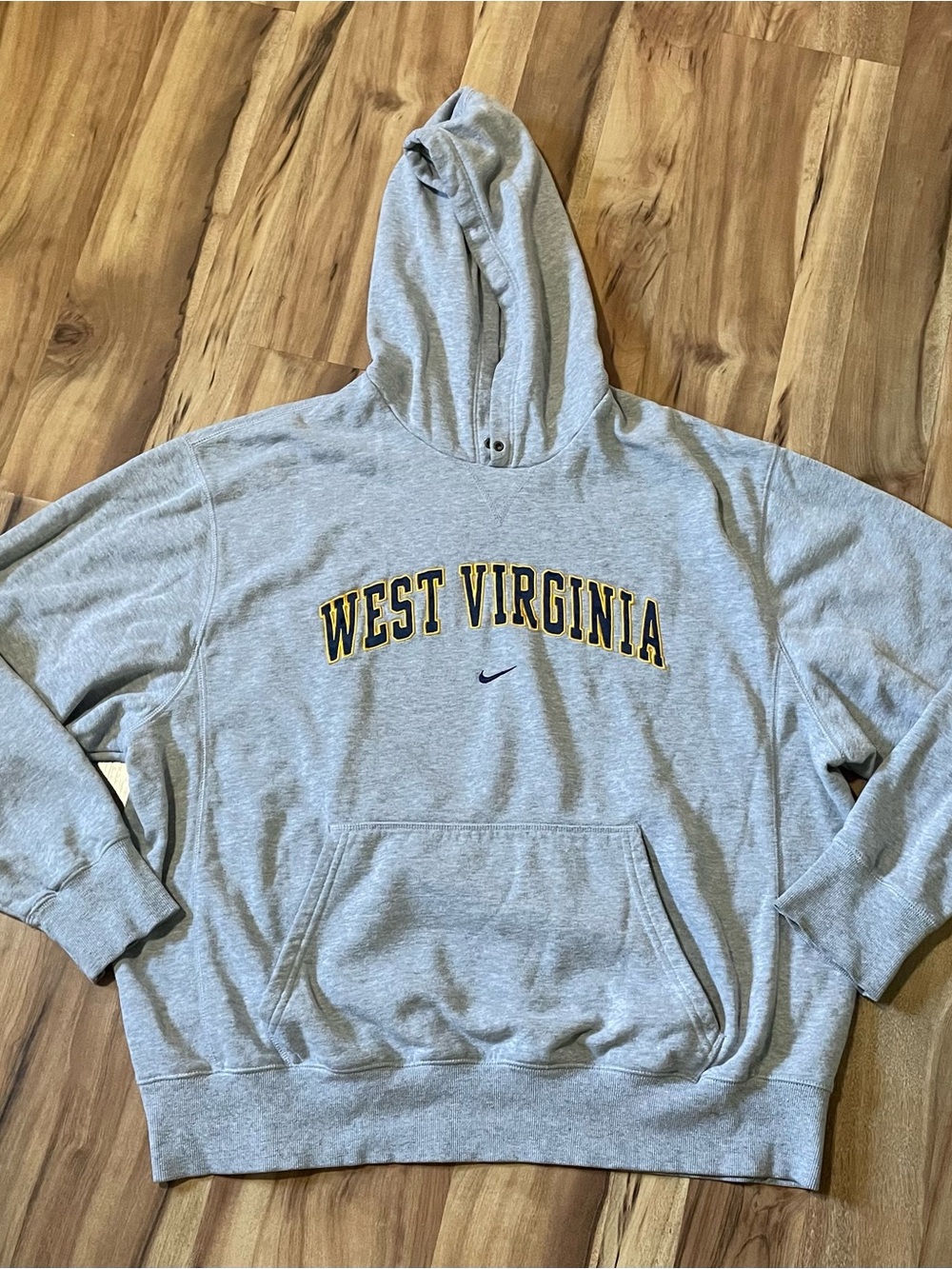 Gray Nike West Virginia Hoodie- Modern Retro WVU Spellout Pullover Sz XXL Unisex